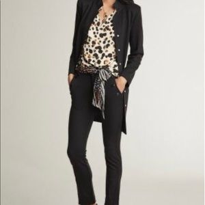 CAbi Black and Ivory Leopard V-Neck Blouse